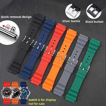 силиконовый материал 20 мм 22 м Черный Зеленый Синий Серый Красный Оранжевый Серебряная пряжка Черная кнопка волнистый ремешок для часов Подходит для SKX007