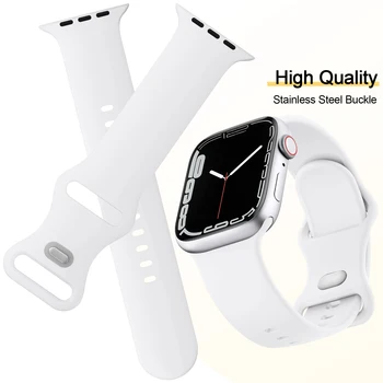 Силиконовый ремешок для часов Apple Watch 8 7 6 5 4 3 SE Ремешок-браслет для iWatch Ultra 49 мм 45 мм 41 мм 40 мм 44 мм 38 мм 42 мм Ремешок для часов Изображение 2
