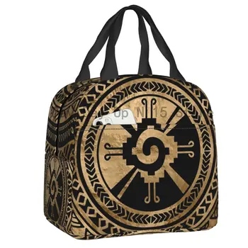 Символ майя Хунаб Ку, черно-золотой Портативный ланч-бокс для женщин, Многофункциональный кулер, Термоизолированная сумка для ланча