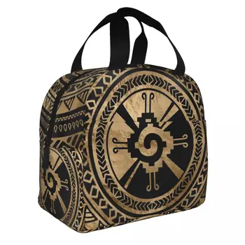 Символ майя Хунаб Ку, черно-золотой Портативный ланч-бокс для женщин, Многофункциональный кулер, Термоизолированная сумка для ланча Изображение 2