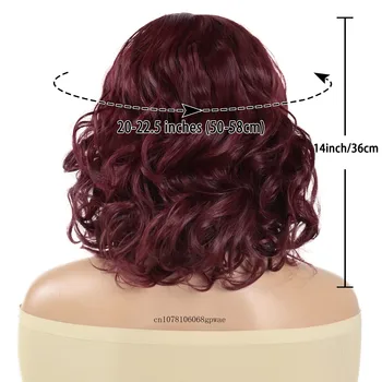 Синтетический короткий кудрявый парик для женщин, стильный винно-красный парик-боб, женский Термостойкий Натуральный Пушистый боковой пробор, накладные волосы, косплей Изображение 2