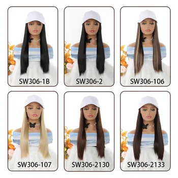 Синтетический парик с длинной прямой шляпой, натуральный парик, шапочка для наращивания волос, регулируемый термостойкий парик для женщин Изображение 2