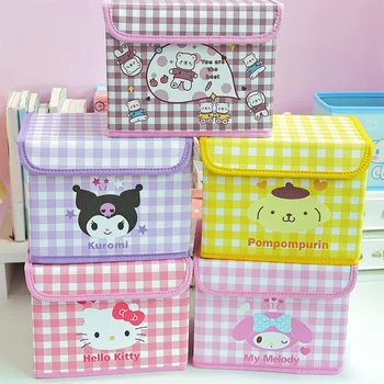 Складной ящик для хранения Sanrio с крышкой, декоративные корзины для хранения Hello Kitty, украшение стола в спальне для девочек, многоцветная коробка