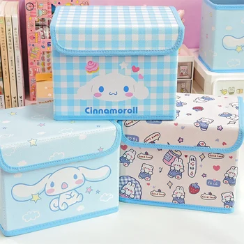 Складной ящик для хранения Sanrio с крышкой, декоративные корзины для хранения Hello Kitty, украшение стола в спальне для девочек, многоцветная коробка Изображение 2