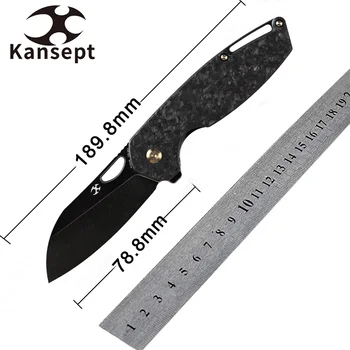 Складные Ножи Kansept Model 6 K1022A6 с Черным Полированным Клинком CPM20CV и Обрезанной Рукояткой из Углеродного Волокна для Кемпинга Охоты и EDC
