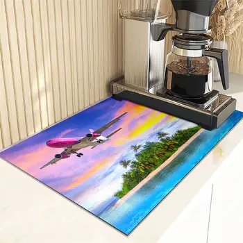 Сливной коврик для кофемашины с изображением неба в самолете, Столешница для кухни в коттедже, впитывающий коврик, Сухой нескользящий барный столик, Моющийся сливной коврик