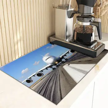 Сливной коврик для кофемашины с изображением неба в самолете, Столешница для кухни в коттедже, впитывающий коврик, Сухой нескользящий барный столик, Моющийся сливной коврик Изображение 2