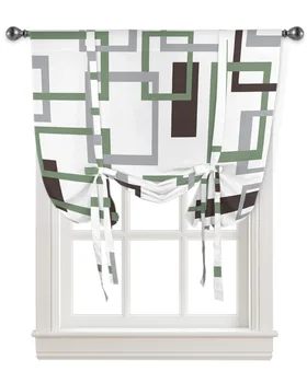 Современная абстрактная геометрия середины века, Зелено-белая Кухня, Короткая занавеска на окне, Домашний декор, Маленькое окно, Римские шторы на завязках. Изображение 2