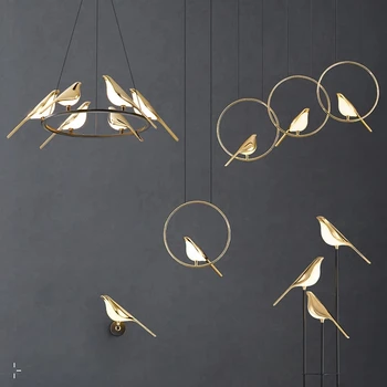 Современная люстра в стиле Сорока птиц, скандинавский стиль, минималистичный арт-ресторан, длинный светодиодный подвесной светильник, креативная лампа для бара Изображение 2