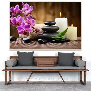 Современные спа-камни, дзен-свечи, плакаты с цветами орхидеи, настенная живопись на холсте, картины для ванной комнаты, домашний декор комнаты, Cuadros Изображение 2