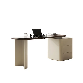 Современный минималистичный рабочий стол Из высококачественной седельной кожи, Настольный светильник, Роскошный компьютерный стол