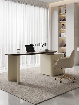 Современный минималистичный рабочий стол Из высококачественной седельной кожи, Настольный светильник, Роскошный компьютерный стол Изображение 2