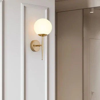 Современный светодиодный настенный светильник со стеклянным абажуром в простом стиле для прикроватной тумбочки в скандинавской спальне, креативный светильник для гостиной, настенный светильник для прохода Изображение 2