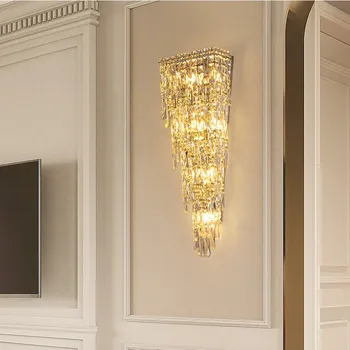 Современный хрустальный настенный бра светильник Столовая гостиничный коридор Длинный хрустальный абажур настенный светильник светодиодное освещение бара