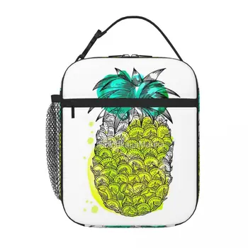 Сок Ананаса, нарисованный вручную тропическими фруктами с акварельным всплеском, Ланч-боксы для ланча, термосумки для ланча, Термосумка для ланча