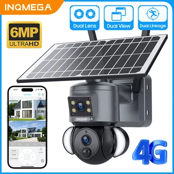 Солнечная камера INQMEGA 6MP 4G с двойным экраном и батареей для подзарядки от солнечной панели CCTV Камеры видеонаблюдения 4G Солнечная камера