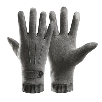 Сохраняющий тепло зимой сенсорный экран Плюс бархат внутри мужских перчаток, модные простые мужские перчатки для защиты от холода, утепленные мужские перчатки для улицы Изображение 2