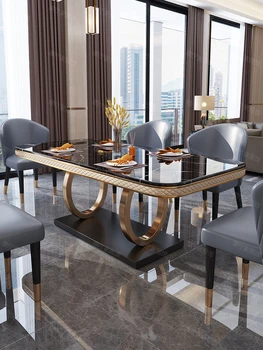 Сочетание обеденного стола и стула из скандинавского мрамора в гонконгском стиле, прямоугольник для маленькой квартиры Изображение 2