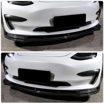 Спойлер Переднего Бампера из Углеродного Волокна для 4-Дверного Седана Tesla Model 3 2018-2020 Переднего Бампера Автомобиля, Разветвители Для Губ, Защита Подбородка Изображение 2