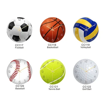 Спортивные Настенные Часы С Мячом, Бесшумные, Не Тикающие Часы, Акриловое Искусство, Футбол, Баскетбол, Волейбол, Бейсбол, Теннис для Домашнего Офиса