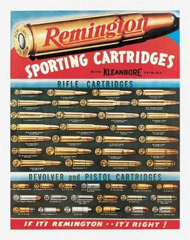 Спортивные патроны Remington для винтовок, револьверов и пистолетов Жестяной металлический знак