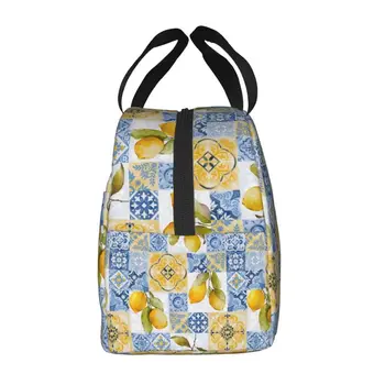 Средиземноморская плитка, Фрукты, Лимоны, сумка для ланча, Многоразовый холодильник, термоизолированный ланч-бокс для женщин, детские Рабочие сумки для еды Изображение 2