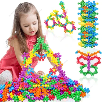 Строительные блоки Plum Blossom, кирпичи, игрушки, Снежинка, детские развивающие головоломки с блокировкой 