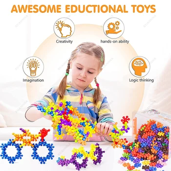 Строительные блоки Plum Blossom, кирпичи, игрушки, Снежинка, детские развивающие головоломки с блокировкой 