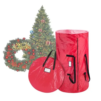 Сумка для хранения рождественской елки-вмещает до 9 футов. Елка и венок диаметром 30 дюймов- Непромокаемая праздничная организация (красный)
