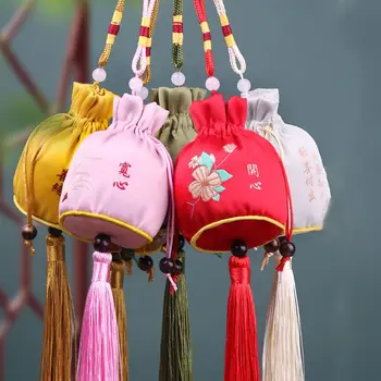 Сумка для хранения, футляр для сережек с кисточками, Антикварный узор в виде цветка Лотоса, украшение для спальни, сумка для вышивки, Саше в китайском стиле, ювелирная сумка Изображение 2