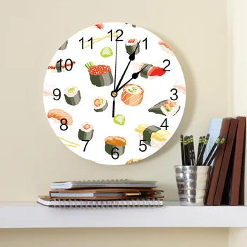Суши Япония Декоративные Круглые Настенные Часы С Арабскими Цифрами Дизайн Не Тикающие Настенные Часы Большие Для Спален Ванной Комнаты Изображение 2