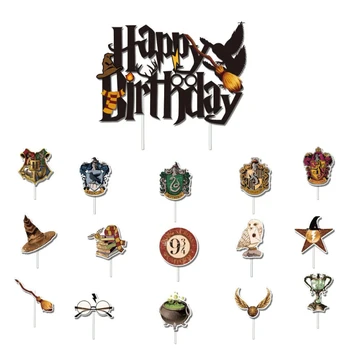 Тематический торт Harries Potters Вставка карточки для украшения торта с флагом Мультяшного волшебника Вставка карточки для торта Принадлежности для вечеринки по случаю Дня рождения