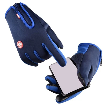 Теплые флисовые перчатки с сенсорным экраном, Водонепроницаемые перчатки для велоспорта на открытом воздухе, Ветрозащитные Нескользящие женские Мужские Зимние лыжные перчатки, Долговечные Изображение 2