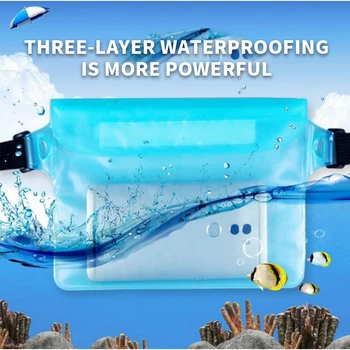 Трехслойная водонепроницаемая герметичная поясная сумка для рафтинга, плавания, дайвинга, пляжного мобильного телефона, водонепроницаемая сумка с сенсорным экраном, закрывающаяся