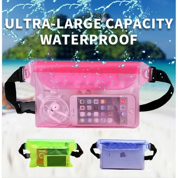 Трехслойная водонепроницаемая герметичная поясная сумка для рафтинга, плавания, дайвинга, пляжного мобильного телефона, водонепроницаемая сумка с сенсорным экраном, закрывающаяся Изображение 2