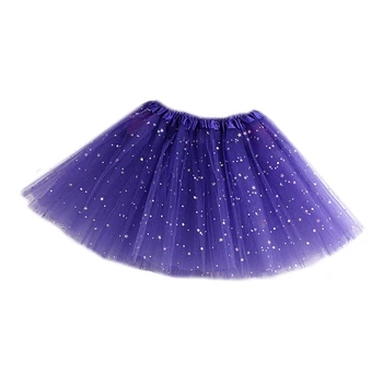 Трехслойная плиссированная юбка для маленьких девочек, Однотонная блестящая звезда S Изображение 2