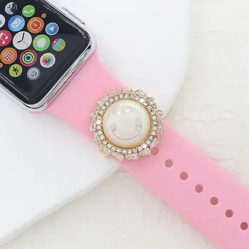 Украшение ремешка с жемчугом в виде сердца, Металлическое декоративное кольцо, креативные смарт-часы, силиконовый ремешок, аксессуары для Apple Watch Band Изображение 2
