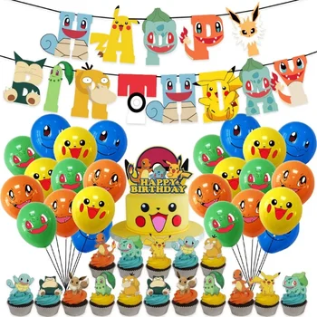 Украшения для вечеринки в честь Дня рождения Pokemon Pikachu, Топпер для торта из латексной алюминиевой фольги, воздушный шар для детского мероприятия, Декор для торта на День рождения, Принадлежности для вечеринок Изображение 2