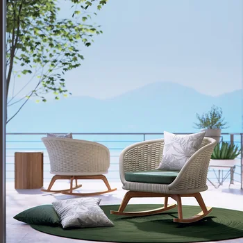Уличный диван, ротанговый стул во дворе, комбинация для отдыха, вилла, сад, балкон, мебель для одного кресла-качалки Изображение 2
