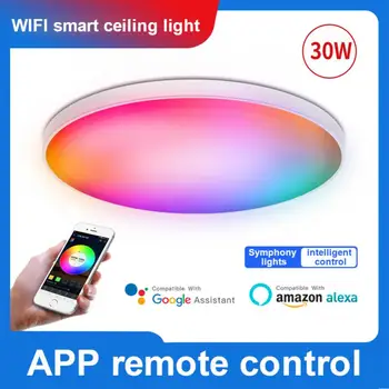Умный потолочный светильник WiFi + 30 Вт 48 Вт RGB Lustre Светодиодные фонари Приложение для голосового управления Лампа для Alexa Home Living Room Decor