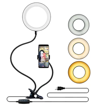 Универсальная кольцевая лампа для селфи с гибким держателем мобильного телефона, ленивый кронштейн, настольная лампа, светодиодная лампа для прямой трансляции, Офисная кухня Изображение 2