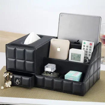 Универсальный настольный Органайзер из искусственной кожи, Винтажный ящик для хранения офисного стола, Черный Классический Держатель для карандашей, Коробки для сбора канцелярских принадлежностей