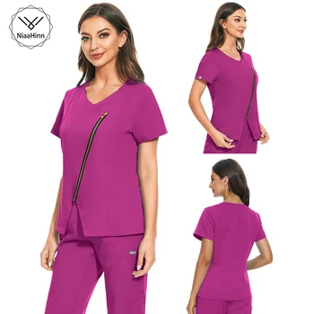 Униформа медсестры нового стиля, спецодежда для спа, женская униформа для медсестер с коротким рукавом, топы-скрабы для медсестер, блузка для дантиста, Медицинская униформа