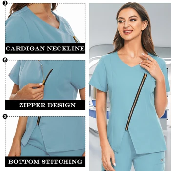 Униформа медсестры нового стиля, спецодежда для спа, женская униформа для медсестер с коротким рукавом, топы-скрабы для медсестер, блузка для дантиста, Медицинская униформа Изображение 2