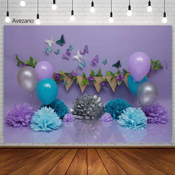 Фиолетовый Фон для фотосъемки на стене, Украшение портрета Новорожденной девочки на День рождения, Фон с воздушным шаром и бабочкой, Фотостудия, Фотозона