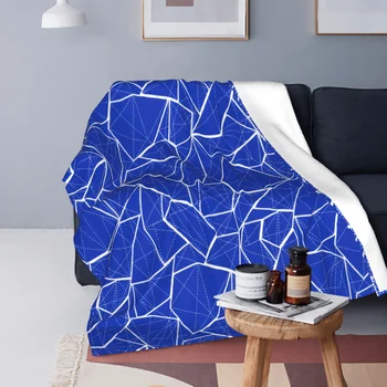 Фланелевый флисовый плед синего цвета, Геометрическое одеяло для дивана, Супер Мягкое Уютное Плюшевое пушистое одеяло из микрофибры, легкое теплое
