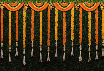 Фон для традиционной фотографии India Pooja Фон для фестиваля Индуистской Пуджи Ганпати Менди Гирлянда из Календулы Свадебный Фото Баннер Изображение 2