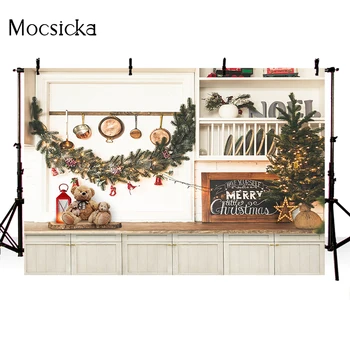 Фон для фотосъемки Mocsicka Merry Christmas, реквизит для украшения кухни, медвежонок, фон для фотосъемки портрета ребенка, баннер Изображение 2