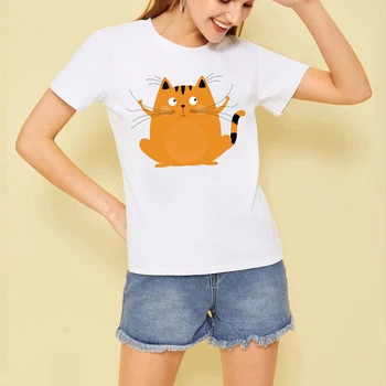 Футболка Kawaii Cat, Женская футболка с забавным мультяшным принтом, футболка Harajuku, Графическая футболка, Летняя модная футболка с коротким рукавом, женская футболка
