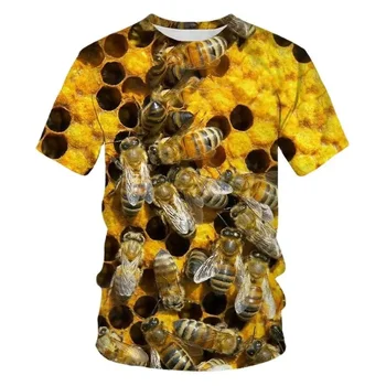 Футболка с пчелиным принтом для мальчиков и девочек, летний топ в стиле хип-хоп харадзюку, модная повседневная футболка с круглым вырезом, детская футболка с коротким рукавом Изображение 2